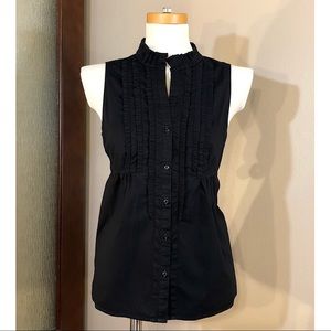 LOFT Black Sleeveless Ruffle Blouse